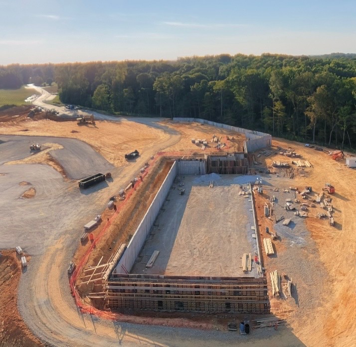 Aerial view of a construction site.